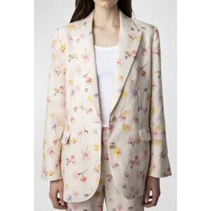 Zadig & Voltaire Vegy Linen Courtney Blazer Floral Pink White Jacket 42 XL